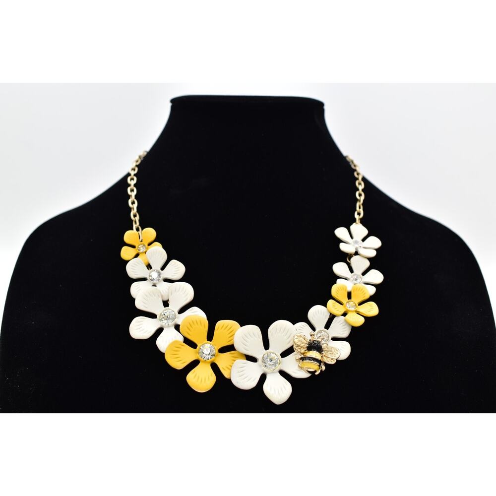 Vintage Daisy Bee Flower Necklace Collar Summer Statement Yellow White Y2K BinBN